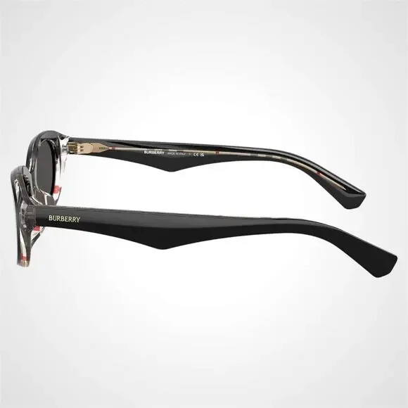 New Burberry Sunglasses Black Vintage Check Oval Gold Logo Womens New BURBERRY - Picture 4 of 7